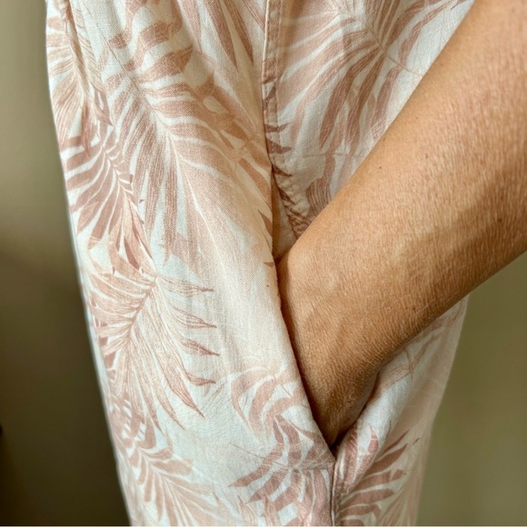 Faherty Linen Gemina Shift Dress Blue Blush Pink Palm Print Short Sleeve Size S - Picture 13 of 16